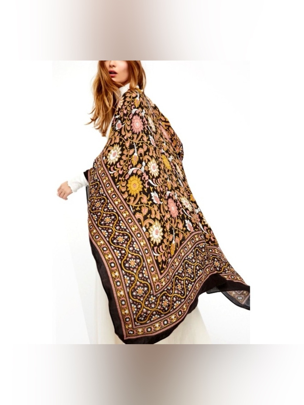 Free People Magic Dance Kimono Duster Black Combo Boho Festival Dark Florals OS - Picture 2 of 8